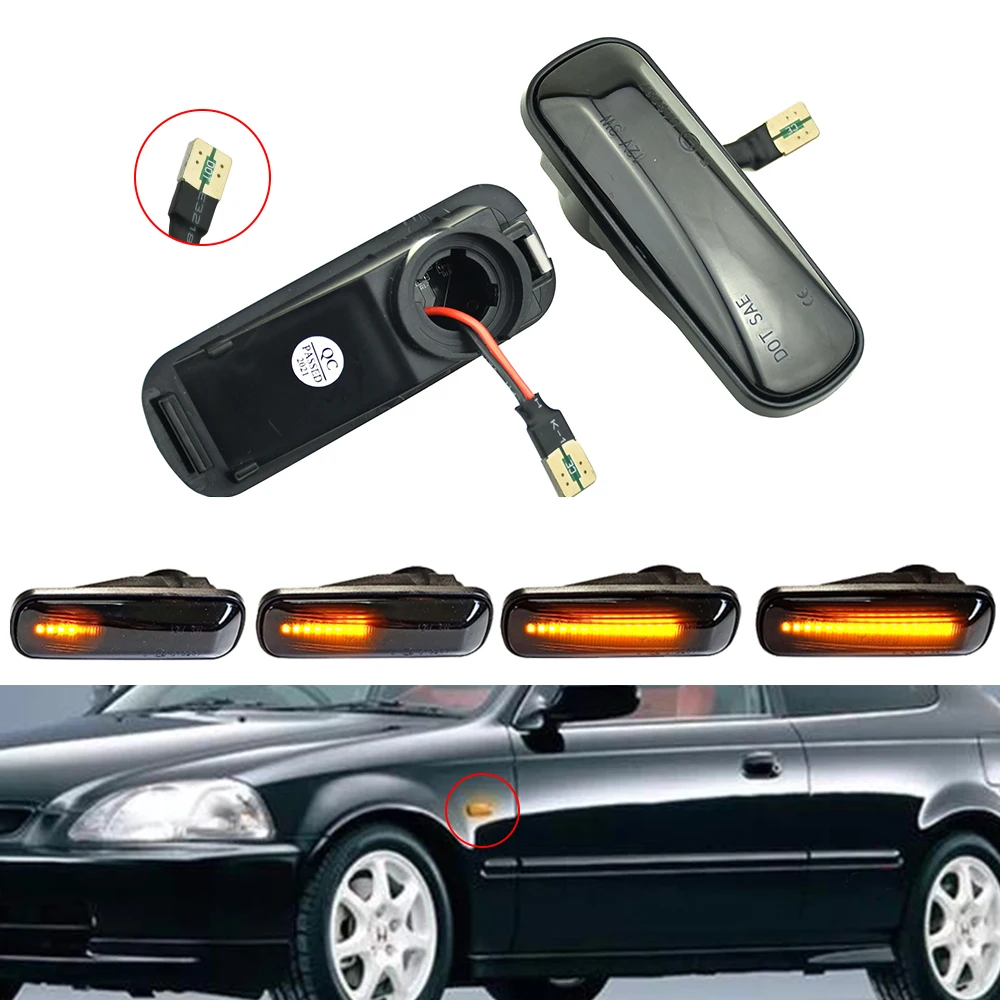 

2pcs For HONDA Civic CR-V Ballade Hatchback Sedan Dynamic LED Turn Signal Blinker Lamp Side Marker Sequential Indicator Light