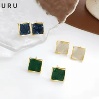 modern jewelry square earrings s925 needle hot sale high quality brass golden color blue green white stud earrings for girl gift