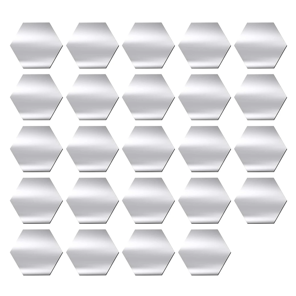 

24 Pieces Mirror Wall Sticker DIY Plastic Decoration Small Size Self-adhesive Hexagon Silver Walls Decal Kitchen Home Office