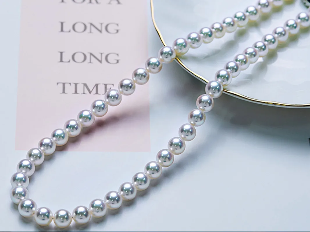 Ожерелье из серебра 925 пробы с натуральным жемчугом 17 дюймов 8-9 мм