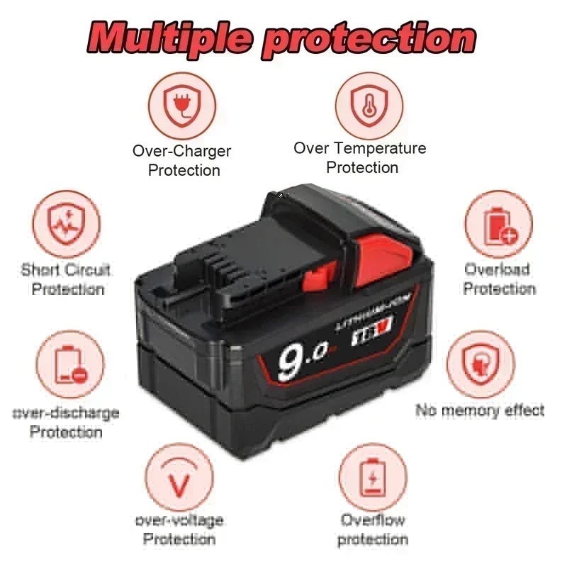 Rechargeable Batteries For Milwaukee M18B5 XC Lithium ION Battery 18v 9.0/6.0/12.0Ah battery charger M18 12V~18V