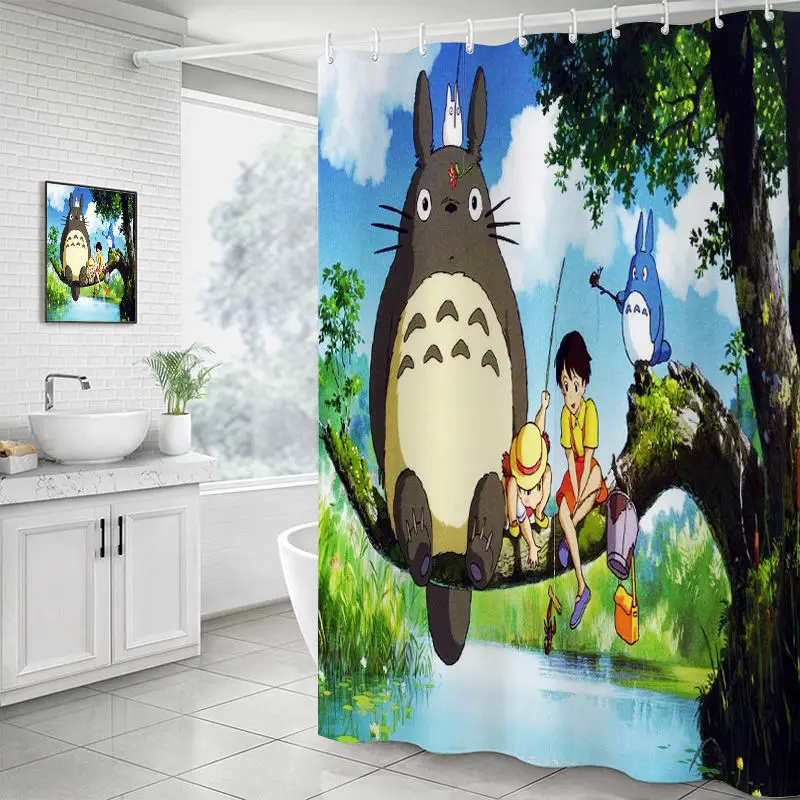 

New Arrival Totoro Anime Shower Curtain Polyester Fabric High Defintion Print Bathroom Curtain Waterproof 12 Hook Bath Curtain
