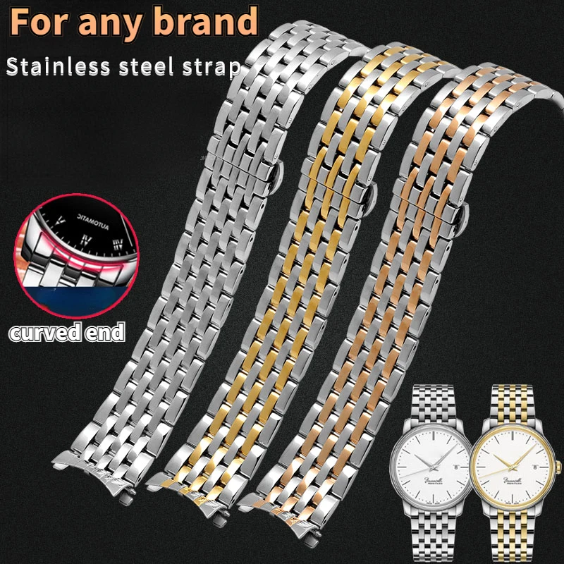 

18 19 20 21 22 23 24mm For Any brand Curved End Stainless Steel Watchband Butterfly Buckle Replacement men Watch Strap Bracelet