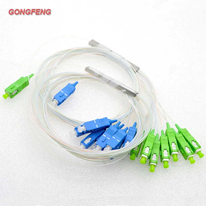 10pcs 1X8 PLC Fiber Optic Splitter FTTH Single Mode Optical Fiber Equipment Connector SC UPC APC 0.9mm Steel Tube Differentia