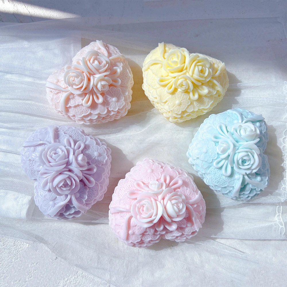 Силиконовая кружевная форма в виде Розы сердца свечи идеи для подарка на День