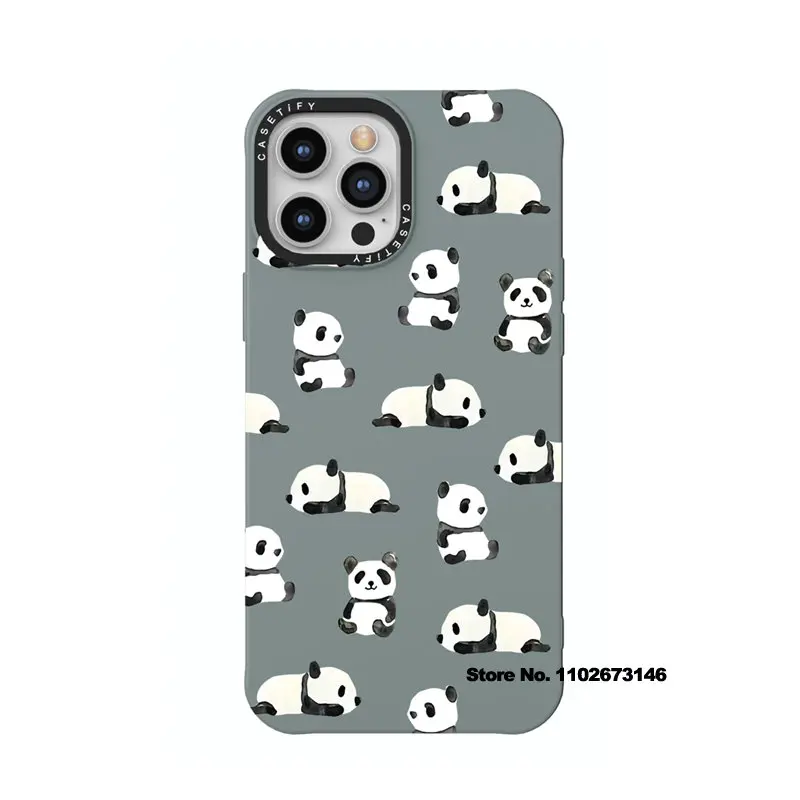 

CASETIFY Cute Panda Liquid Silica Phone Cases for iPhone 14 13 12 11 Pro Max X XS 7P 8P Couple Anti-drop Soft Cover D0316