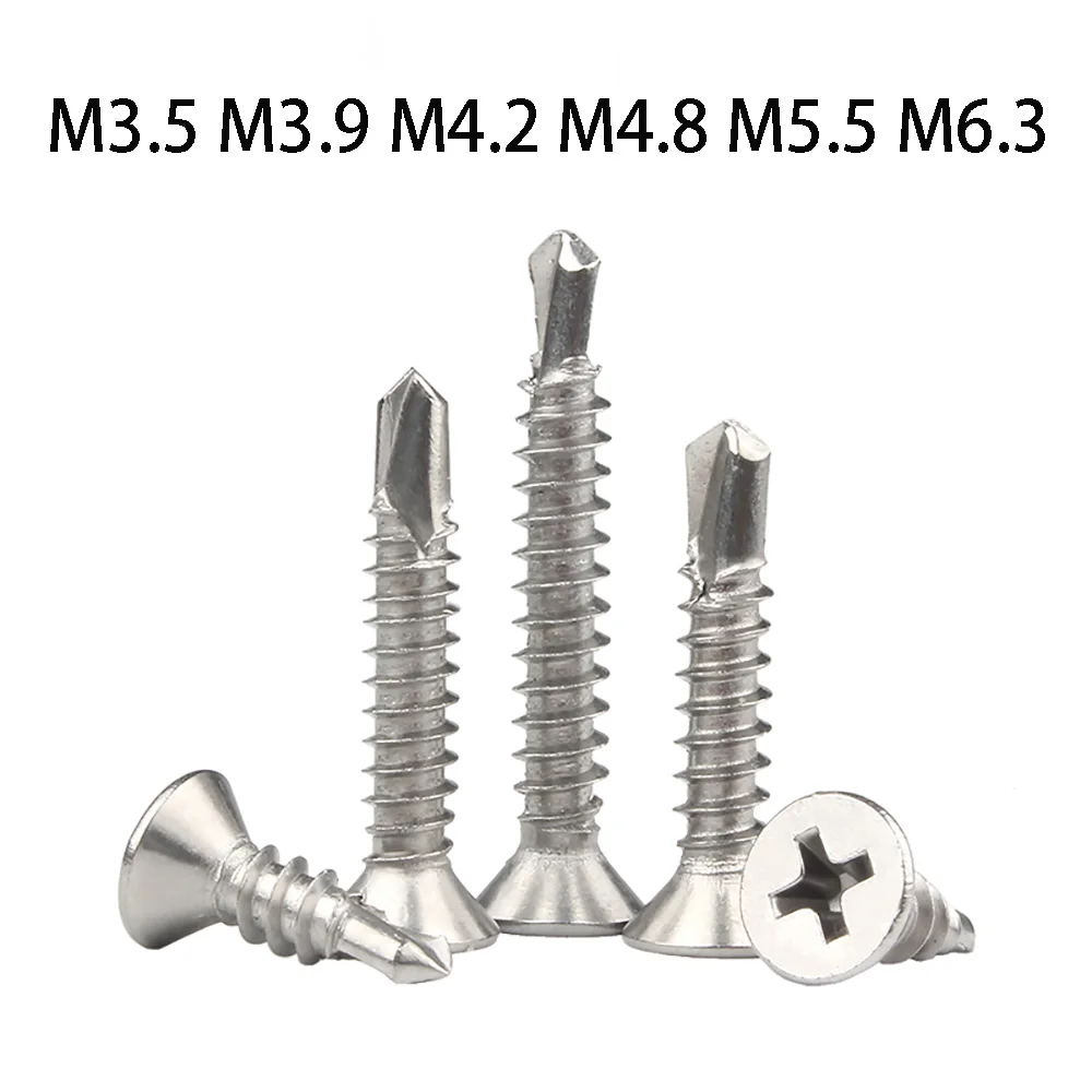 

100pc M3.5 M3.9 M4.2 M4.8 M5.5 Dovetail Screw Carbon Steel Zinc Plated Flat Countersunk Head Phillips Self Tapping Screws