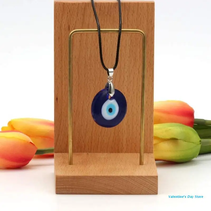 Trendy Demon Eye Necklace European and American Wax Rope Turkey Blue Eye Round Drop Shape Necklace for Women Drop Shipping images - 6