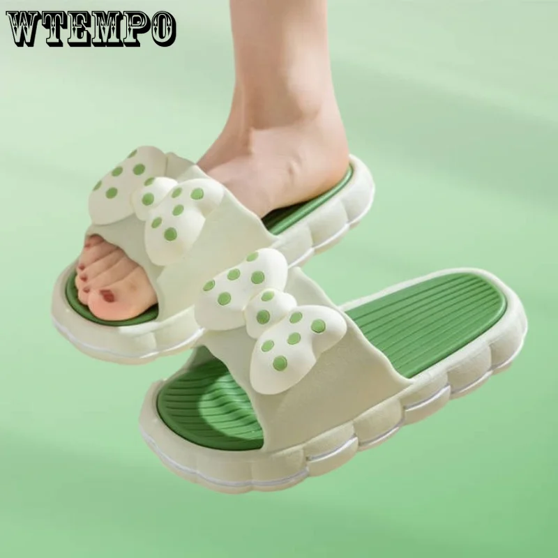 

Шлепанцы WTEMPO женские для дома и ванной, толстые милые сандалии с бантом, Нескользящие, мягкие, летняя обувь для дома