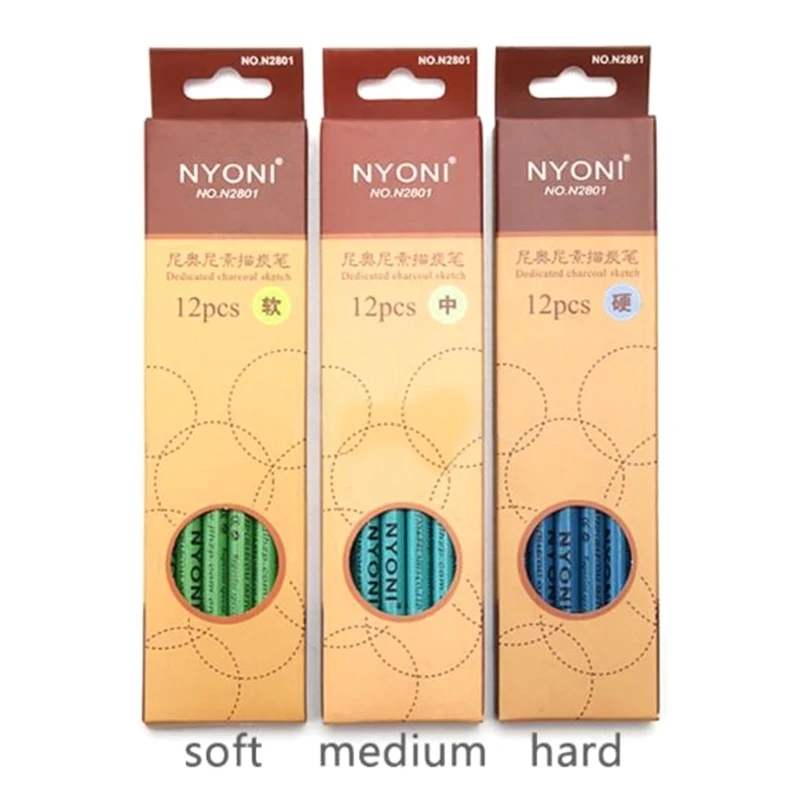 

Soft/ Medium/Hard Charcoal Pencils for DIY Art Student Hobbyist Beginner 12pcs