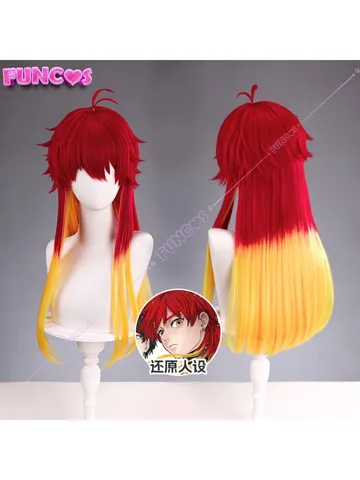 Парик для косплея Chika Takiishi из аниме «ветровка», термостойкий, с красными и желтыми волосами, для старшей школы, сетчатая крышка
