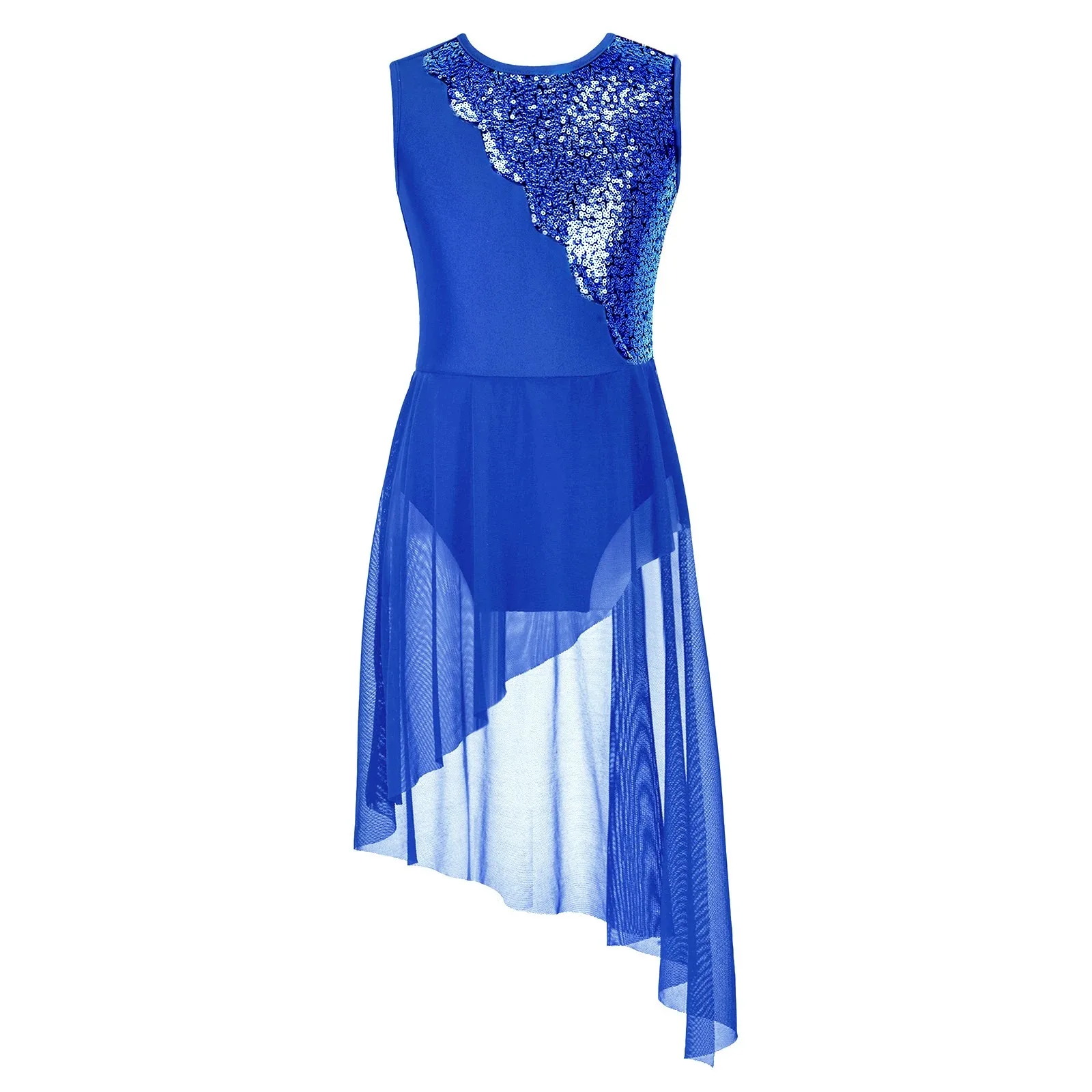 Детское танцевальное платье с блестками и асимметричным подолом