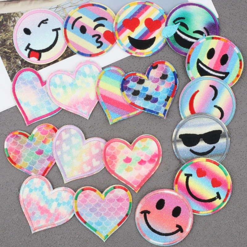 Улыбающиеся железные нашивки в форме сердца для одежды украшение вышивки сделай