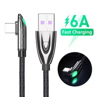 6a usb type c 90 degree fast charging usb c cable led type c data cord charger usb c for samsung s9 s8 note 9 8 huawei p20 lite