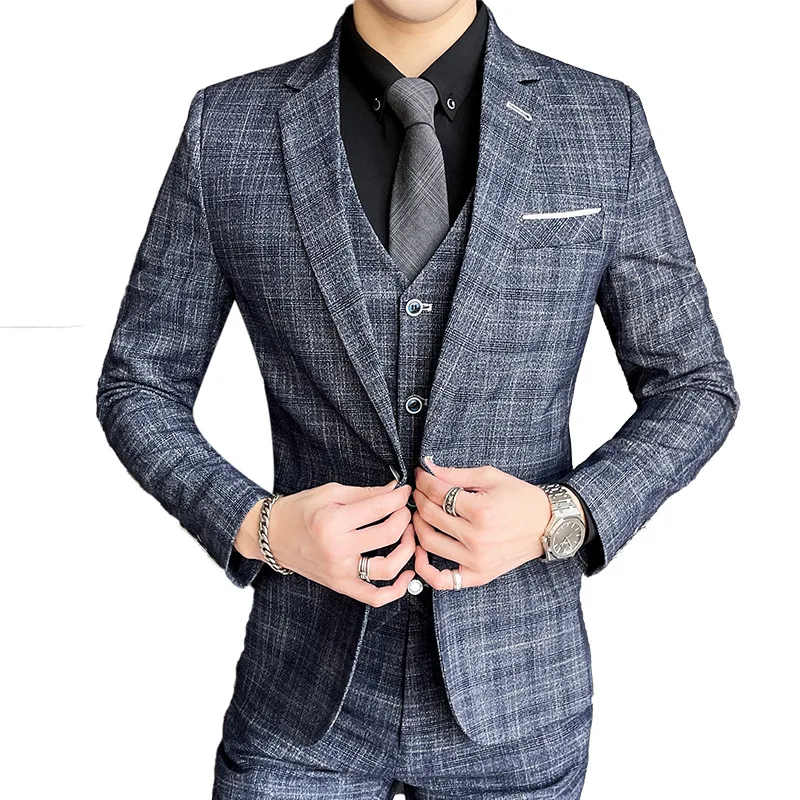 

2022 Large Size [S-5XL] (suit + Vest + Trousers) Foreign Trade High-end Three-piece Suit Striped Formal Dress Gentleman Business