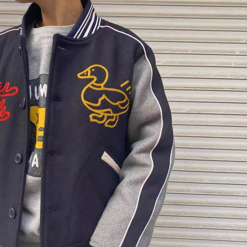 

Stripe HUMAN MADE Embroidery Duck Graphics Jacket Men Women Best Quaity Patchwork Casual Varsity Baseball Jaclet Coat