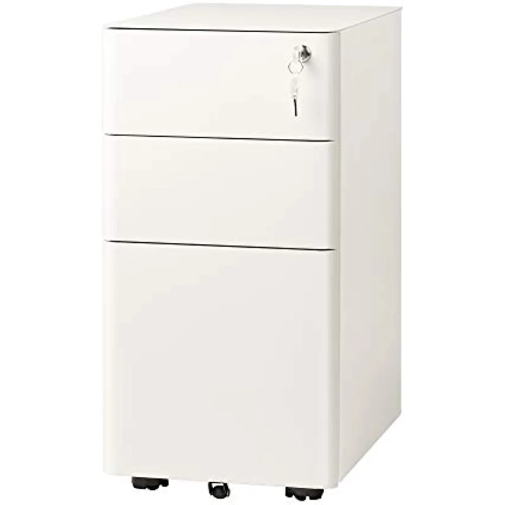 

3-Drawer Slim Vertical File Cabinet, Fully Assembled Except Casters, Legal/Letter Size, White