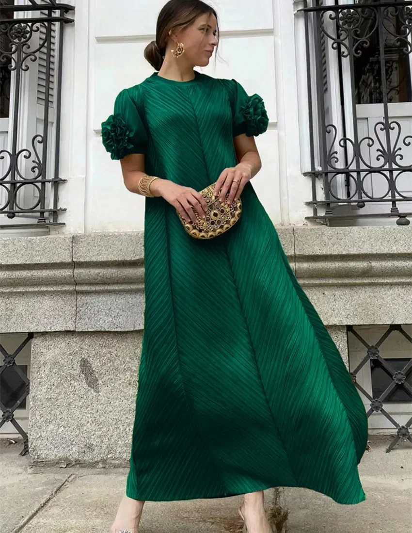 Miyake плиссированное женское эластичное длинное платье большого размера с высоким