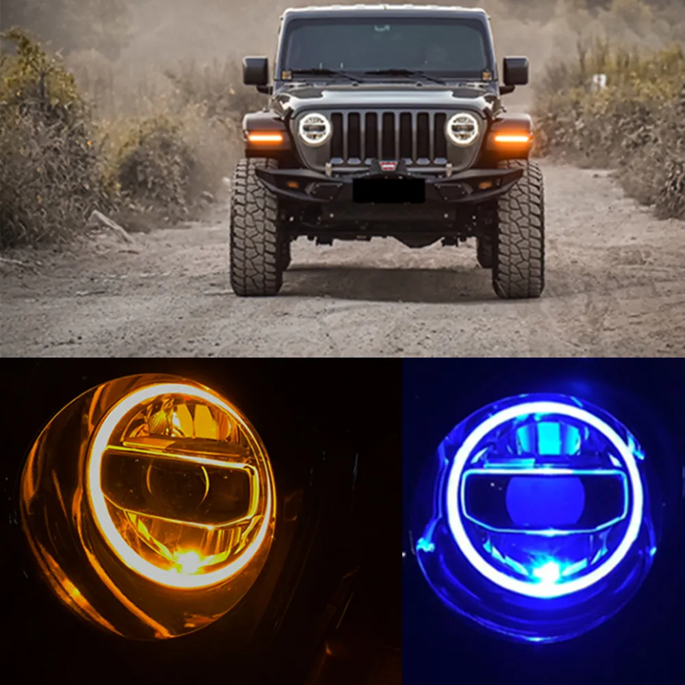 

9inch LED Projector Headlights With Blue Start White Halo & Amber Turn Signal 90w For Jeep Wrangler JL 2018 JL1117