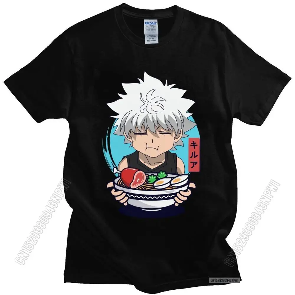 

Funny Killua Zoldyck Eats Ramen Favorite Food Noodles Tshirt Men Soft Fabric Hunter X Hunter Hxh Shirt Anime T-Shirt Cotton Tee