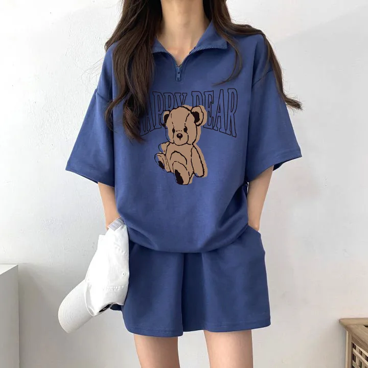 Женский костюм из 2 предметов с принтом медведя и мультфильма 2024 модная футболка