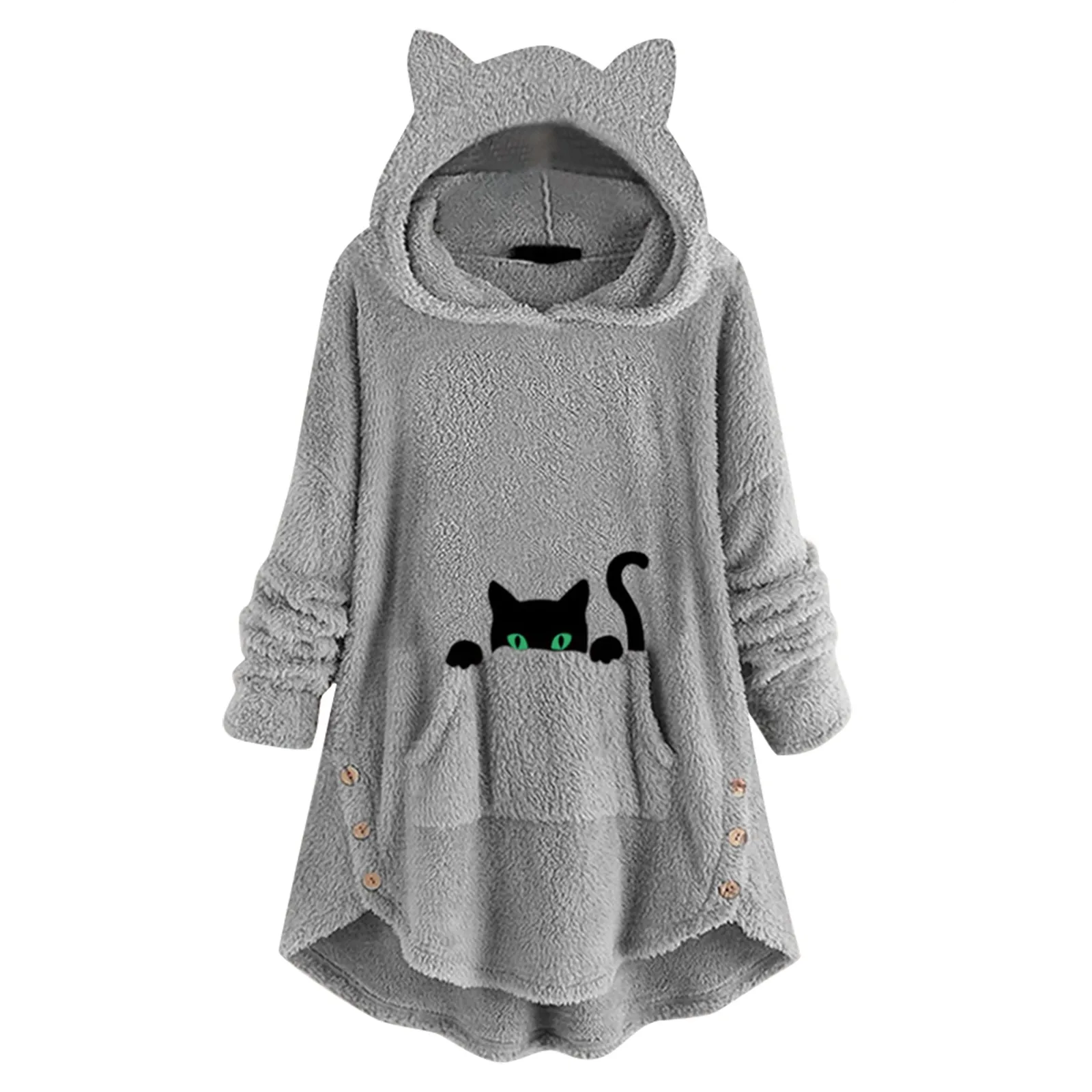 

Ladies Fall/Winter Long Sleeve Cat Ear Hoodie Pullover Hoodie Wool Hooded Thin Sweatshirt Women Casual Zip up Sweaters Womens