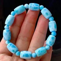 natural blue larimar bracelet women men larimar stretch 1014mm barrel round beads bracelet water pattern jewelry aaaaaa