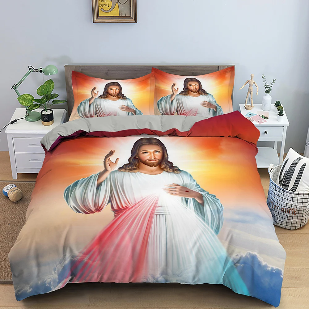 Комплект постельного белья с 3d-изображением Иисуса мягкое покрывало священными