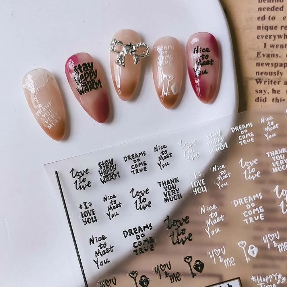 

Bow Love Heart Nail Stickers Self Adhesive Manicure Accessories Nail Decorations 3D Relief English Letters Flower Nail Decals