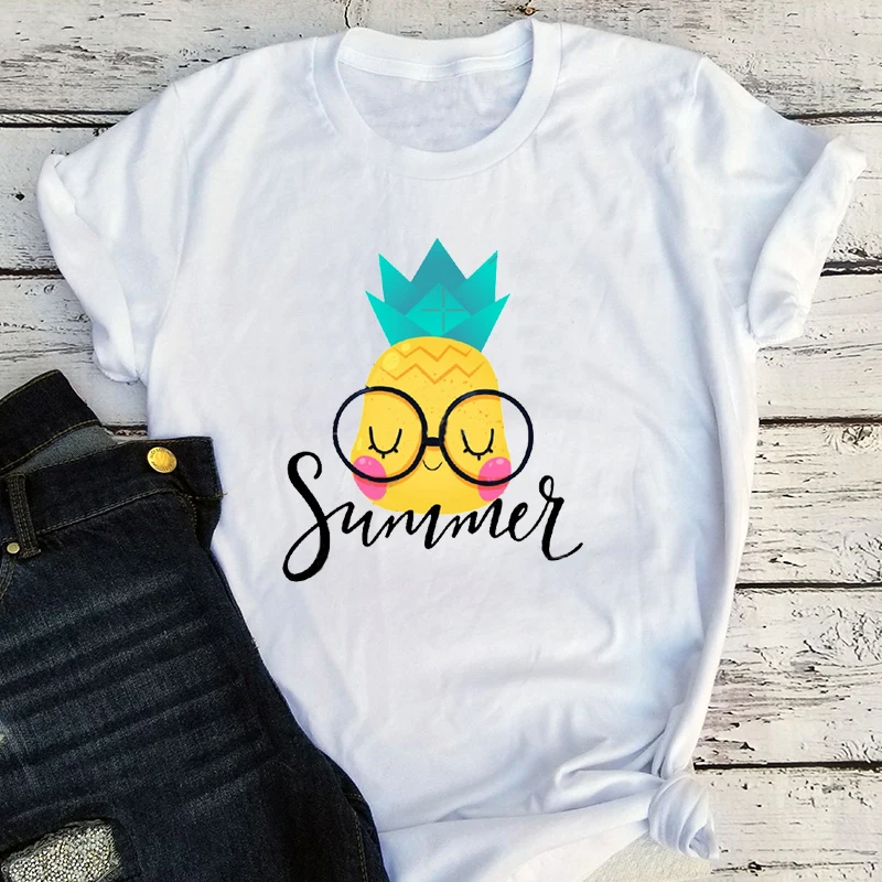 

Summer Glasses Tee Beach Tops Women 2022 Cute Fruit Pattern Sexy Tops Tees Holiday Pineapple Clothes Harajuku Shirt XL