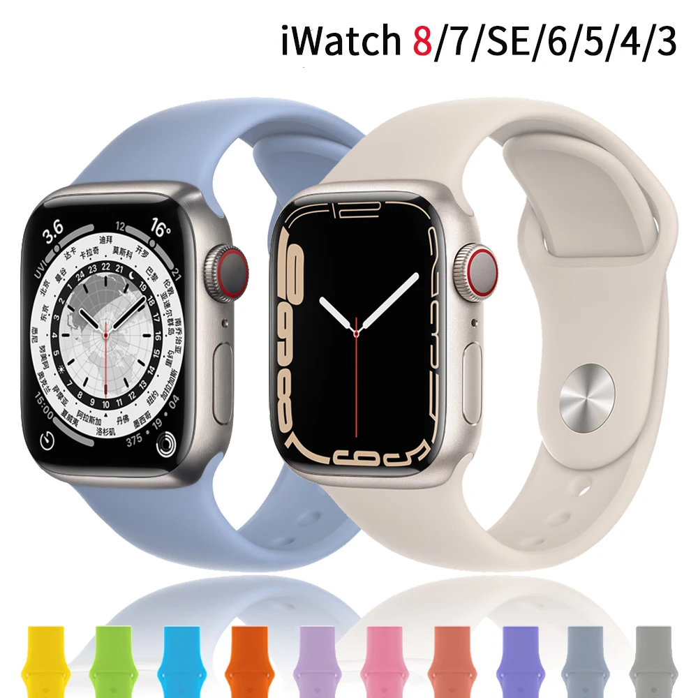 

Silicone Strap For Apple Watch band 44mm 40mm 45mm 41mm 38mm 42mm 45 mm Rubber watchband bracelet iWatch serie 4 5 6 7 se 8 band