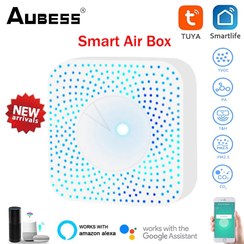 

Tuya WiFi Air Butler/VOC/CO2/Temperature/Intelligent Sensor/PM2.5 Six-in-One Detection Smart Detector Work With Smart Home App