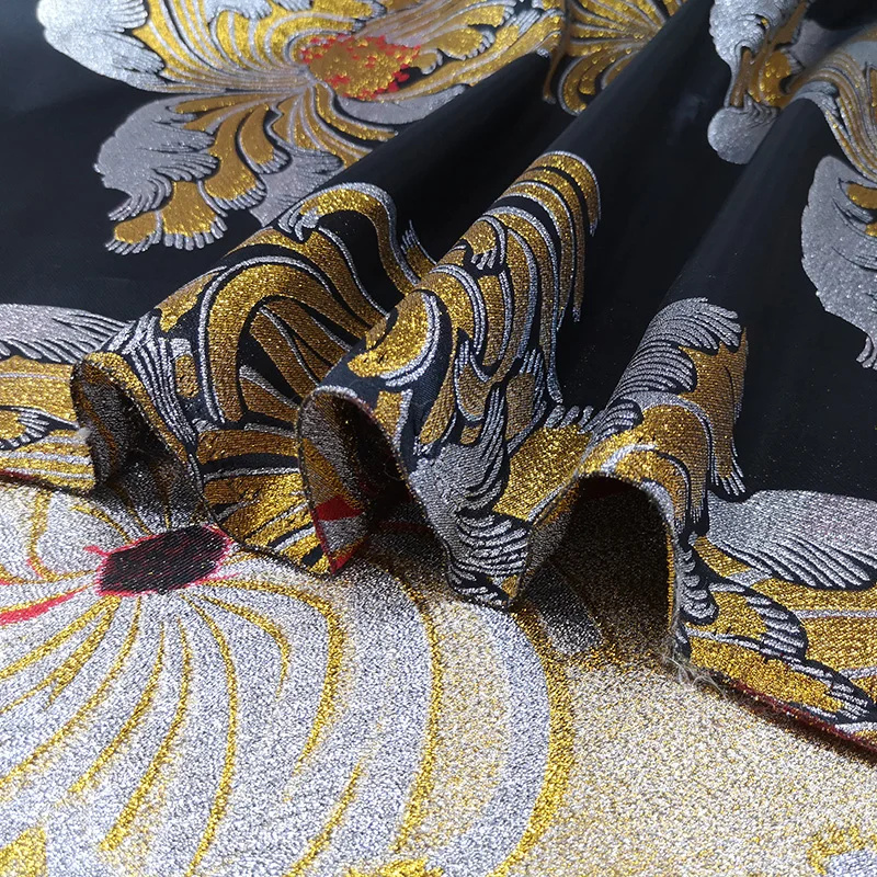 

Jacquard Brocade Fabric Spring Short Skirt Windbreaker Performance Clothing Gold Silk Stiff Fabrics Brand Design Wholesale Cloth