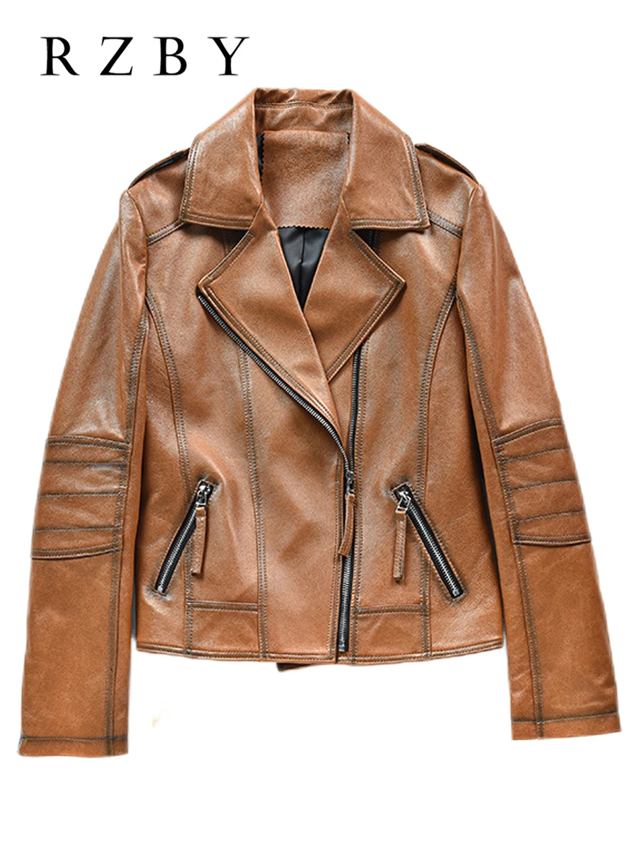 

Куртка женская из 100% натуральной овчины, повседневная мотоциклетная модная верхняя одежда из натуральной кожи, женская замшевая куртка, ...