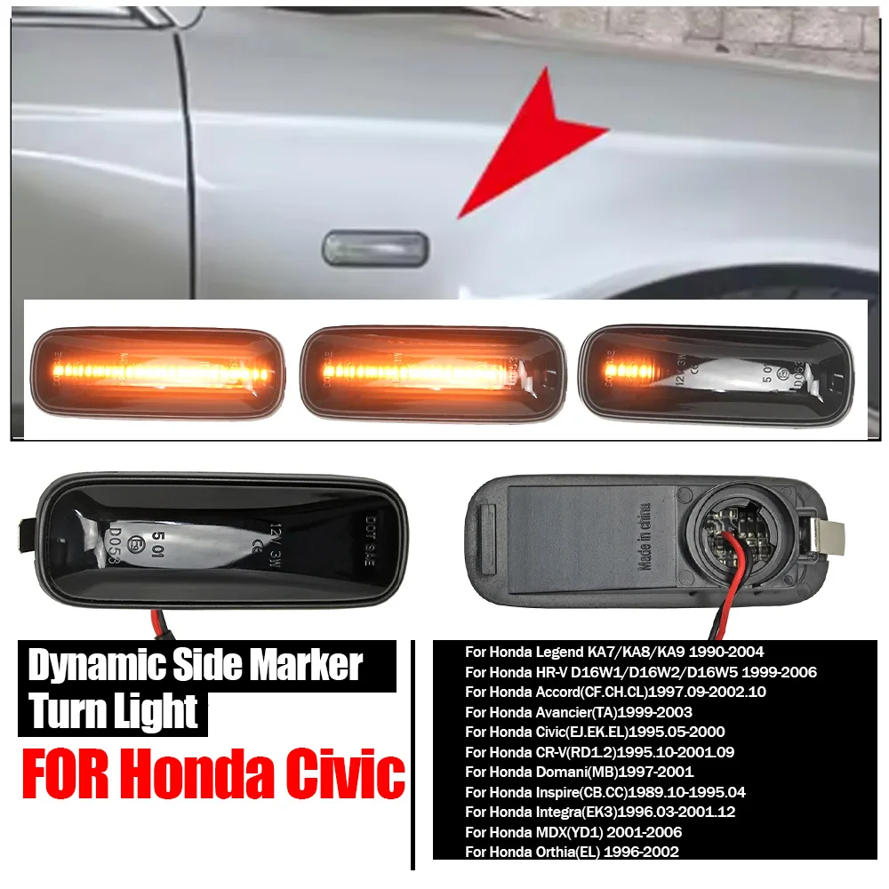 Фото Динамический светодиодный указатель поворота янтарного цвета для Honda HR-V, Accord, Avancier, Civic EJ, EK, EL 2000, CR-V, Orthia, Ballade №1