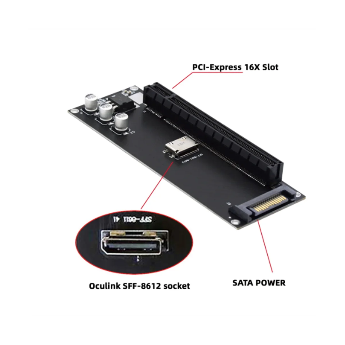 Переходник PCIe на телефон Oculink SFF-8611 to PCI-Express 16X 4X адаптер с портом питания SATA для