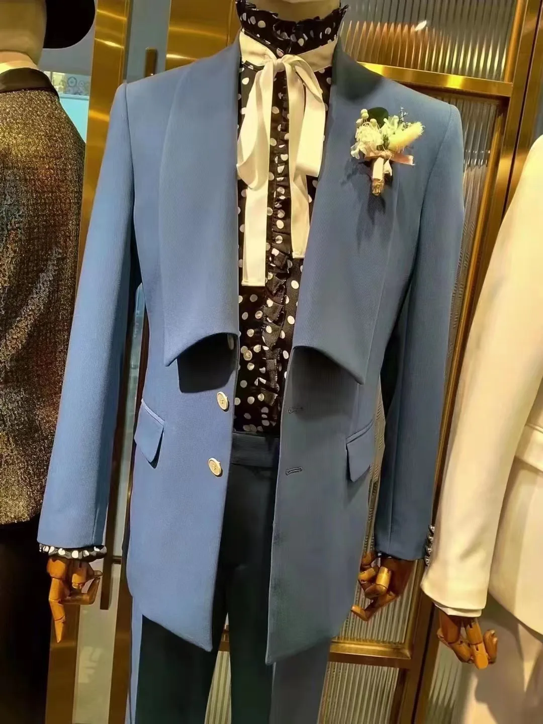 

Custom Only jacket Shawl collar Fashion Blue Wedding suits for men formal groom prom suit fashion man slim fit Blazer Only coat