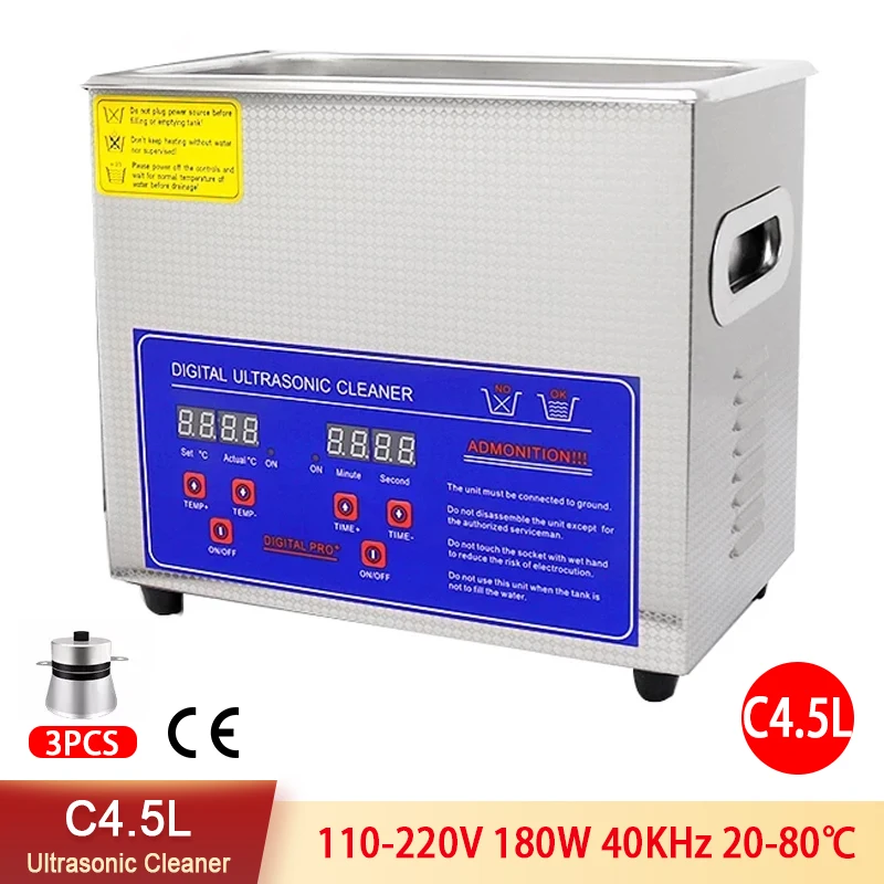

4.5L 180W Digital Ultrasonic Cleaner Ultrason Cleaner Bath with Heater Timer and Basket for Cleaning Jewelry Brass Sonic Cleaner