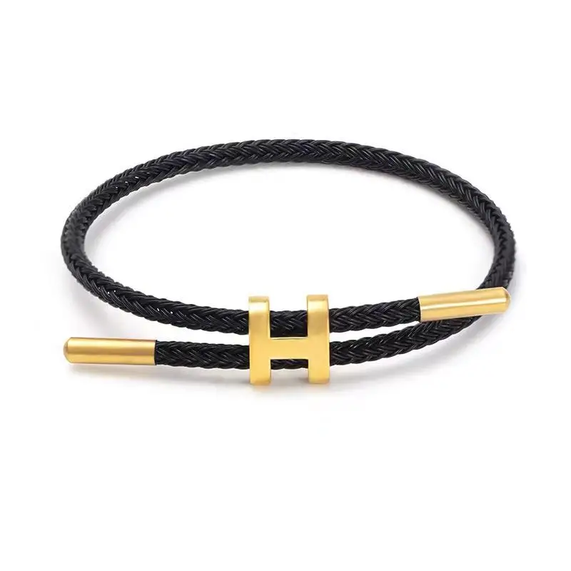

Men Women Adjustable Woven Bracelet with Stainless Steel Charm Arm Stacking Bracelets
