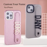 luxury leather custom name black matte metal letters phone case cover for iphone 11 12 13pro max phone holder personalized cover