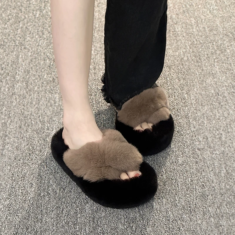 

Женские меховые Шлепанцы из ПУ кожи, на плоской подошве