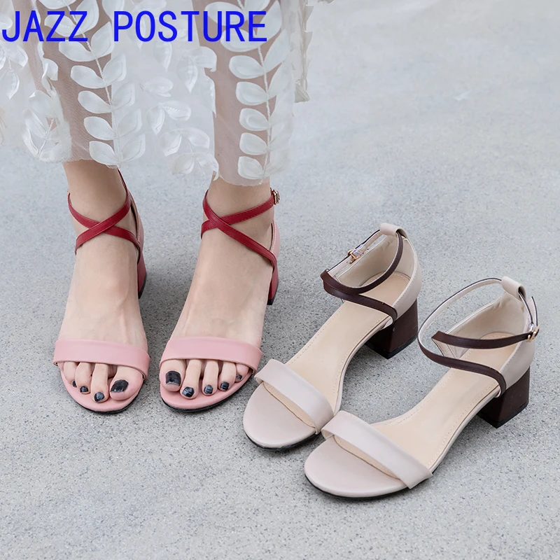 

Pink Gladiator Sandals Summer Office High Heels Women's Buckle Strap Shallow Casual Women's Shoes XL 34-43 w367