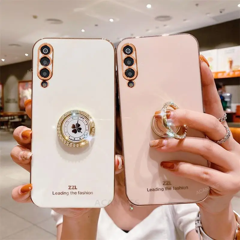 

A 50 70 Luxury Diamond Ring Holder Plating Case For Samsung Galaxy A50 S A70 A7 2018 A30 Square Stand Silicone Cover A50S A30S