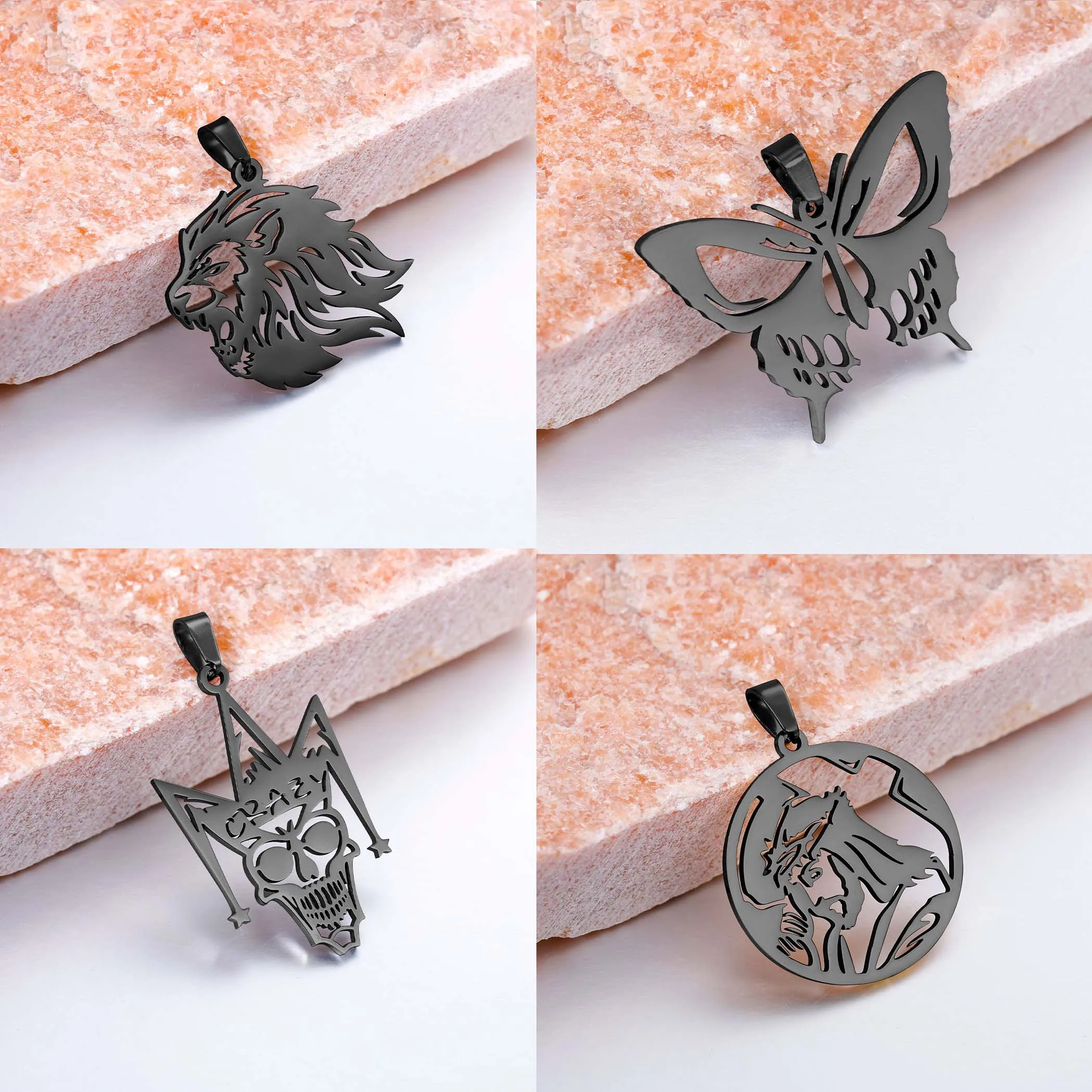 Stainless Steel  New Jesus Lion Butterfly Skull Pendant DIY Gold Hollow Charm Necklace  Bracelet Jewelry Handmade Accessories