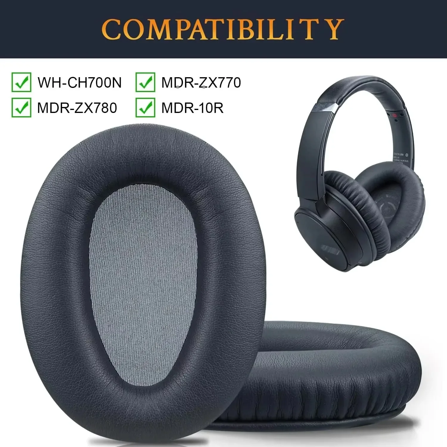 Сменные кожаные амбушюры для гарнитуры Sony WH-CH700N (WHCH710N) и MDR-ZX780 (ZX780DC)/MDR-ZX770/MDR-10R