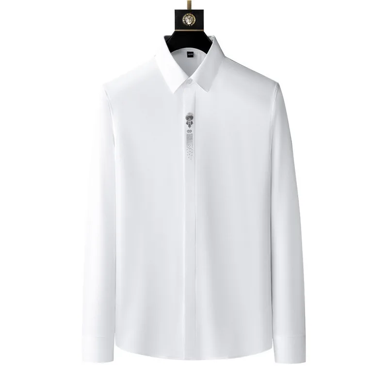 

Autumn Luxury Men Long Sleeve Shirts For Man Turn Down Fashion Casual Black Print Tops