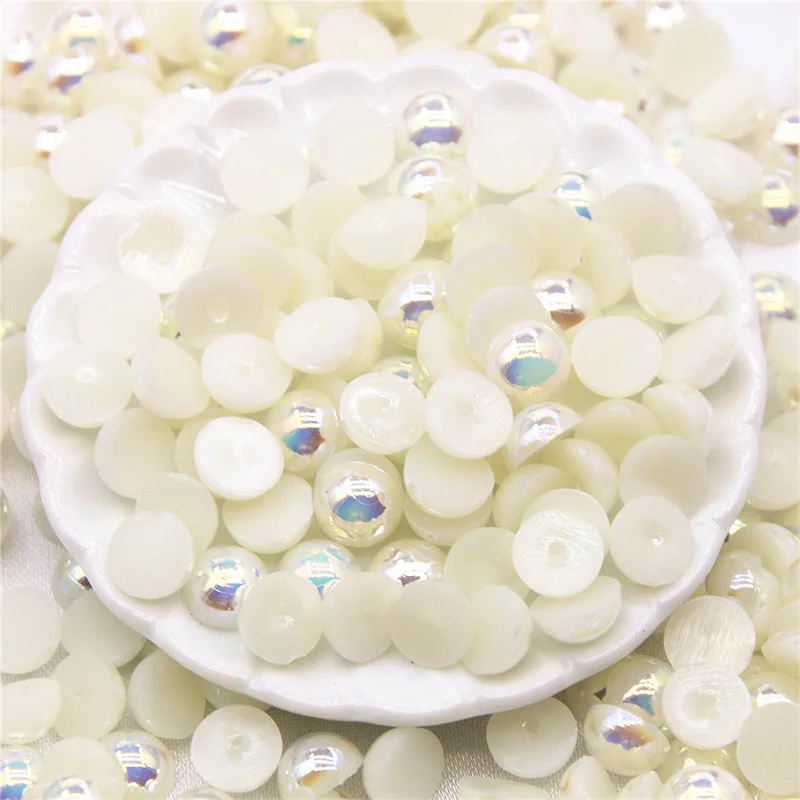 

Ivory AB Half Round Pearl Beads ABS Resin Flatback Cabochon Simulated Pearl Beads 2mm/3mm/4mm/5mm/6mm/8mm/10mm/12mm