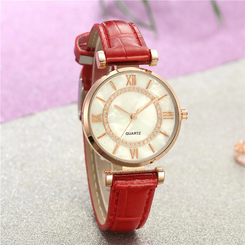 

Luxury Simple Women Quartz Watch Marble Roman Numerals Diamond Dial Casual Leather Strap Ladies Dress Relogio Feminino Montre