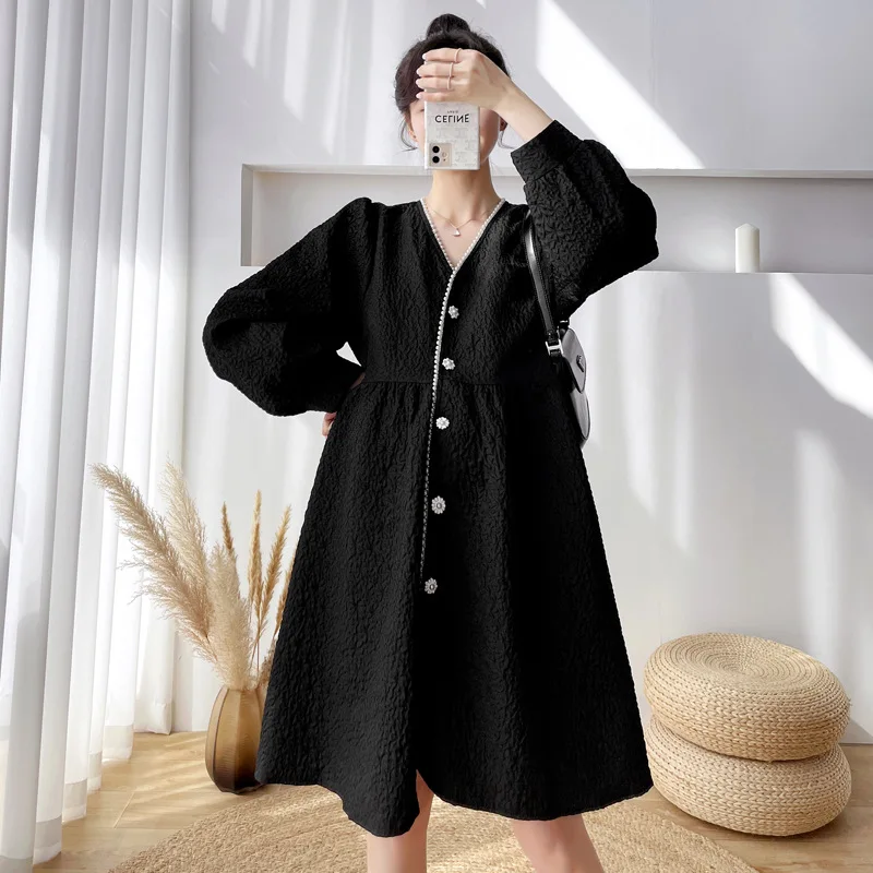 

Корейское короткое платье для беременных женщин однотонное элегантное рельефное свободное сексуальное платье абрикосового цвета с V-образ...