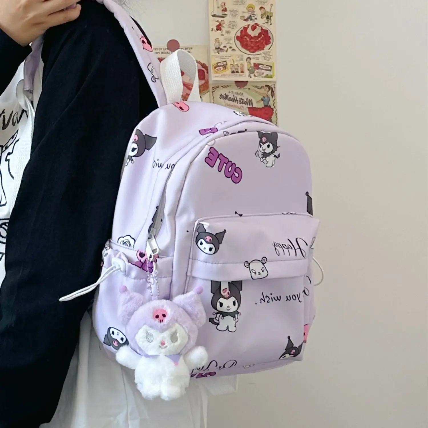 

Japanese Cartoon Kuromi Backpack Cinnamoroll Bags Backpacks For Students Girls Kids Sanrio Anime Mochila Infantil with Keychain